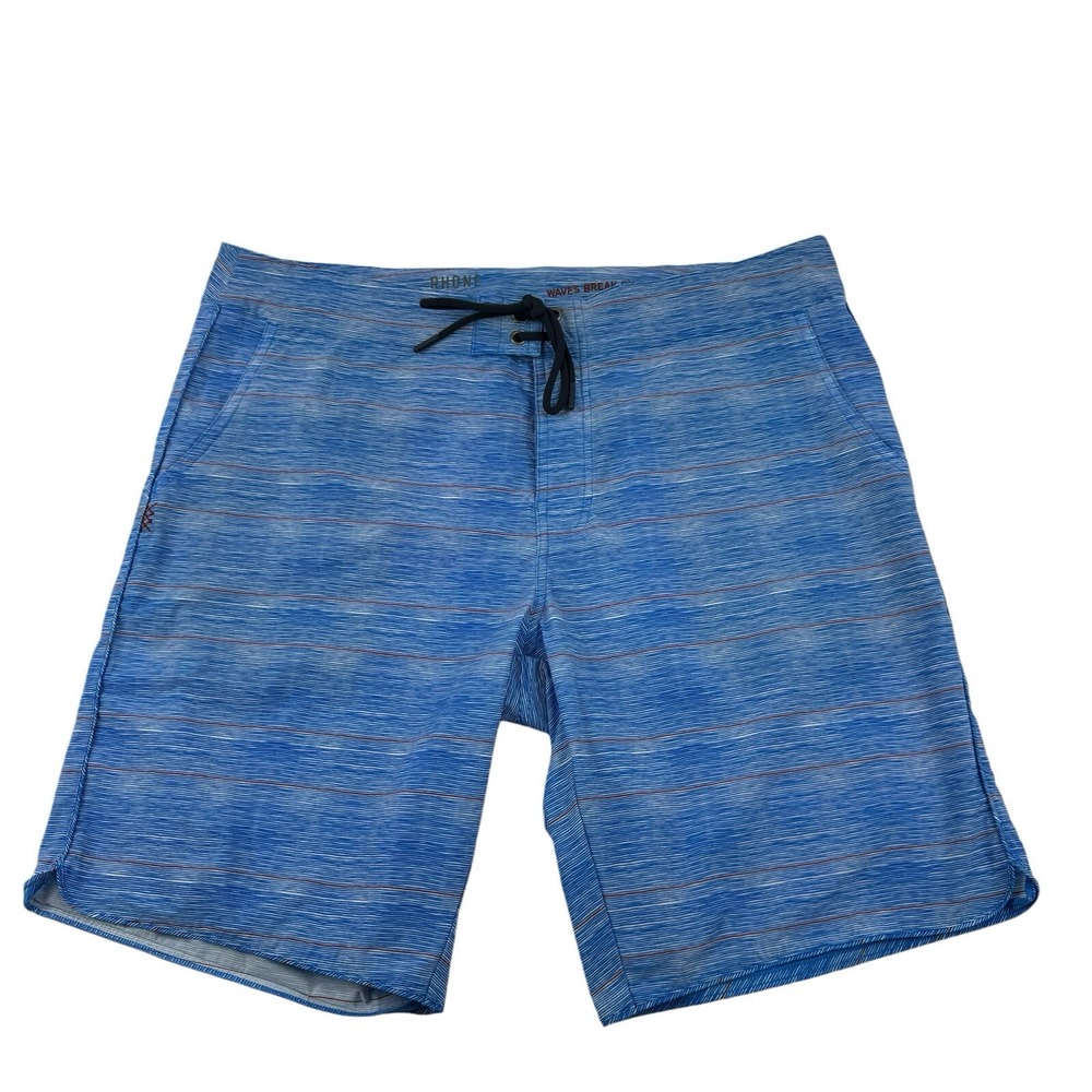 Rhone Mens Blue White Red Striped Tech Board Shorts 9 Inseam Size 36 TBS-SP18